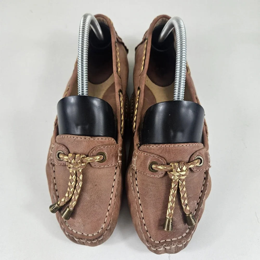 Frye Reagan Womens 9M Braided Mauve Driving Loafer Moccasins Kiltie Rose Gold